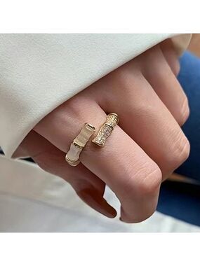 Bamboo Shape Gold Plated Ring Opal Gemstone Size 7 to 8 Adjustable